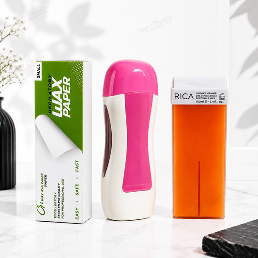 Set Of 3 - Rica Wax Deal (Depilatory Machine + Rica Roll-On Wax + Wax Papers)
